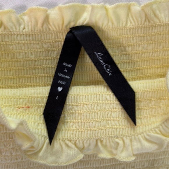 Butter Yellow Crop Top Off-Shoulder Smocked Women's - Picture 3 of 6